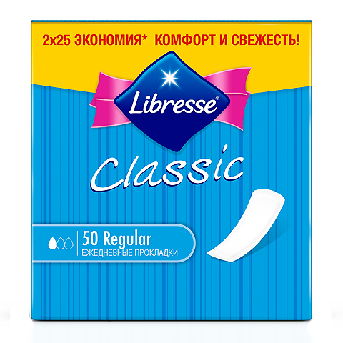 Libresse Классик Регуляр Прокладки ежедневные N50: фото, цены, описание товара, отзывы и наличие в Москве и Санкт-Петербурге