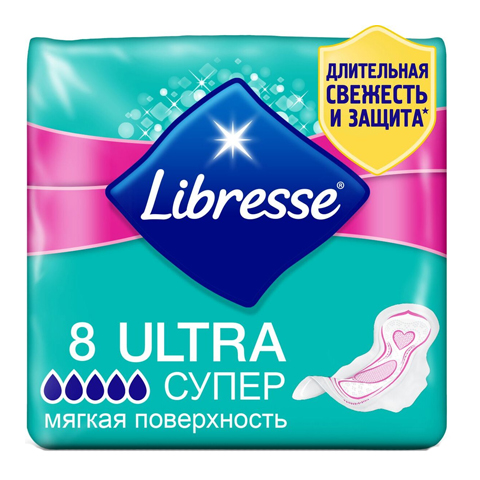Libresse Ultra Супер Прокладки мягкая поверхность N8: фото, цены, описание товара, отзывы и наличие в Москве и Санкт-Петербурге