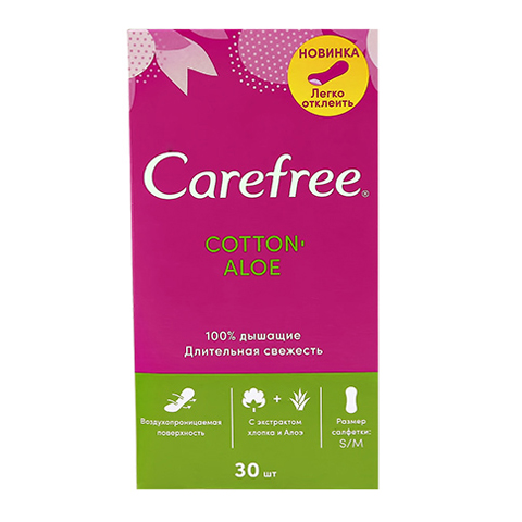 Carefree Салфетки ежедневные Cotton Aloe N30 (Упаковка 30 шт.): фото, цены, описание товара, отзывы и наличие в Москве и Санкт-Петербурге