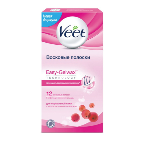 Veet Восковые Полоски для депиляции для нормальной кожи Easy Gel-Wax (12 шт): фото, цены, описание товара, отзывы и наличие в Москве и Санкт-Петербурге